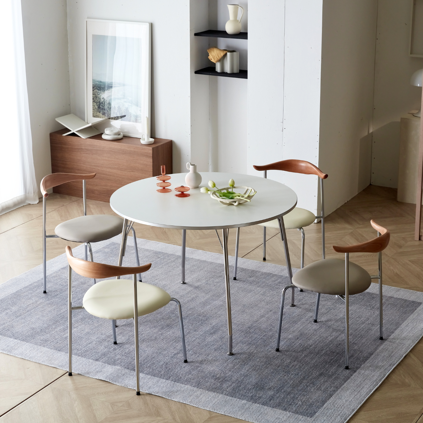 BÀN ĂN TRÒN NHẬP KHẨU SERO HPL VIỀN TRẮNG BẠC (2 CHỖ / 4 CHỖ)