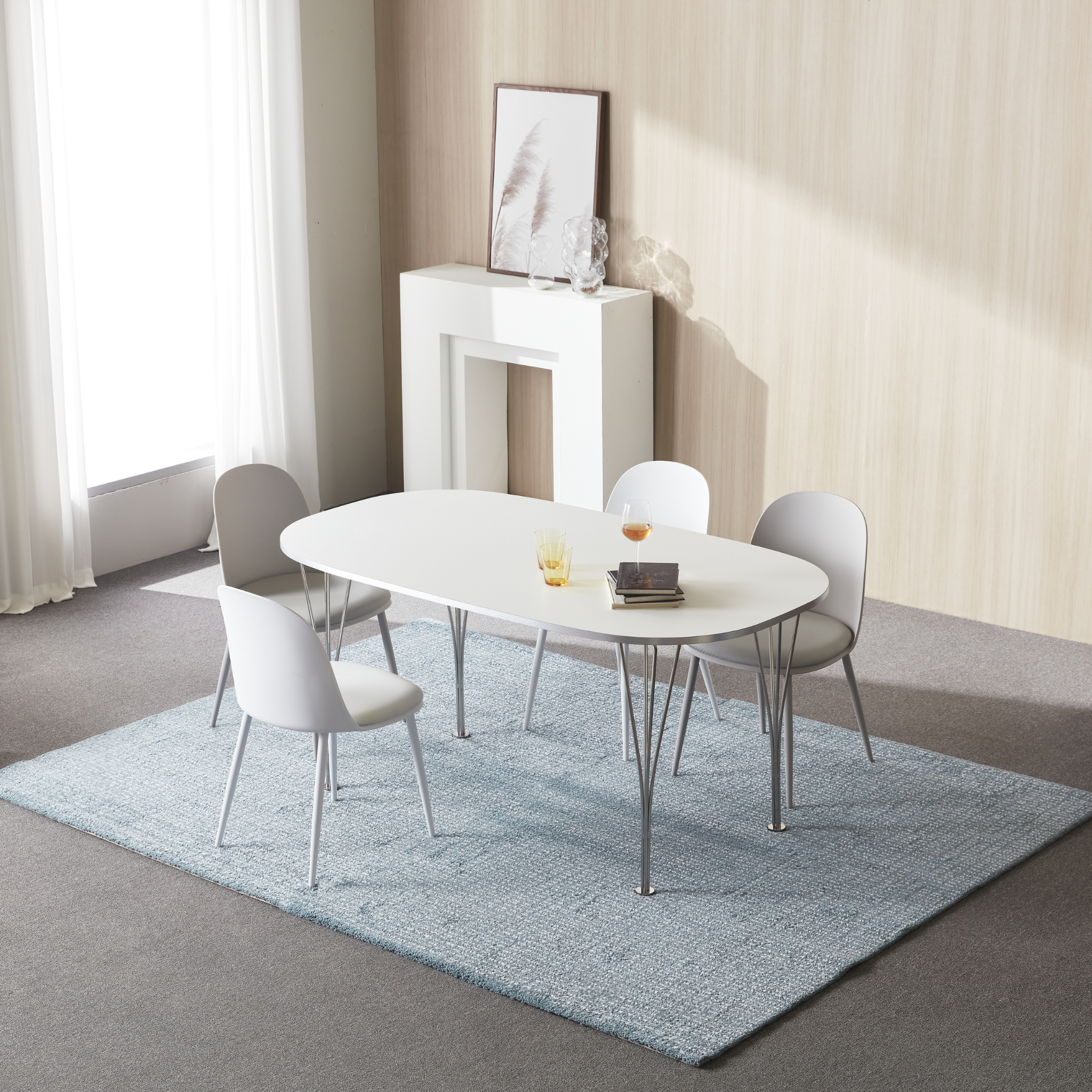 BÀN ĂN HUBSH HPL VIỀN TRẮNG BẠC NHẬP KHẨU (4 CHỖ / 6 CHỖ)