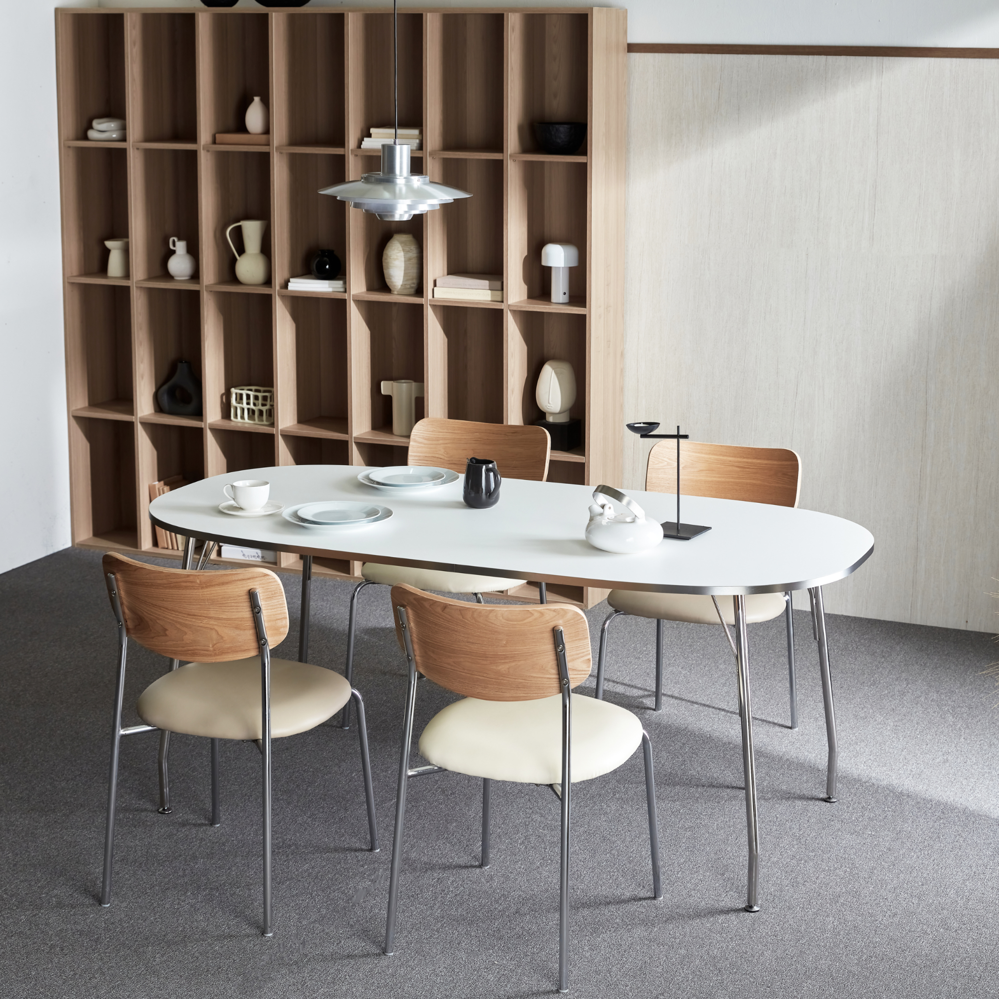 BÀN ĂN SERO HPL VIỀN TRẮNG BẠC NHẬP KHẨU (4 CHỖ / 6 CHỖ)