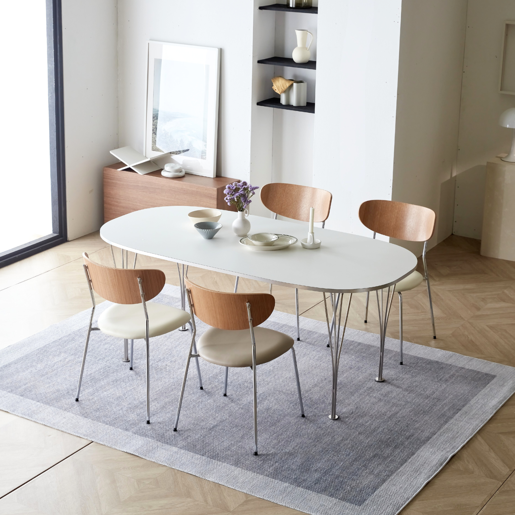 BÀN ĂN HUBSH HPL VIỀN TRẮNG BẠC NHẬP KHẨU (4 CHỖ / 6 CHỖ)