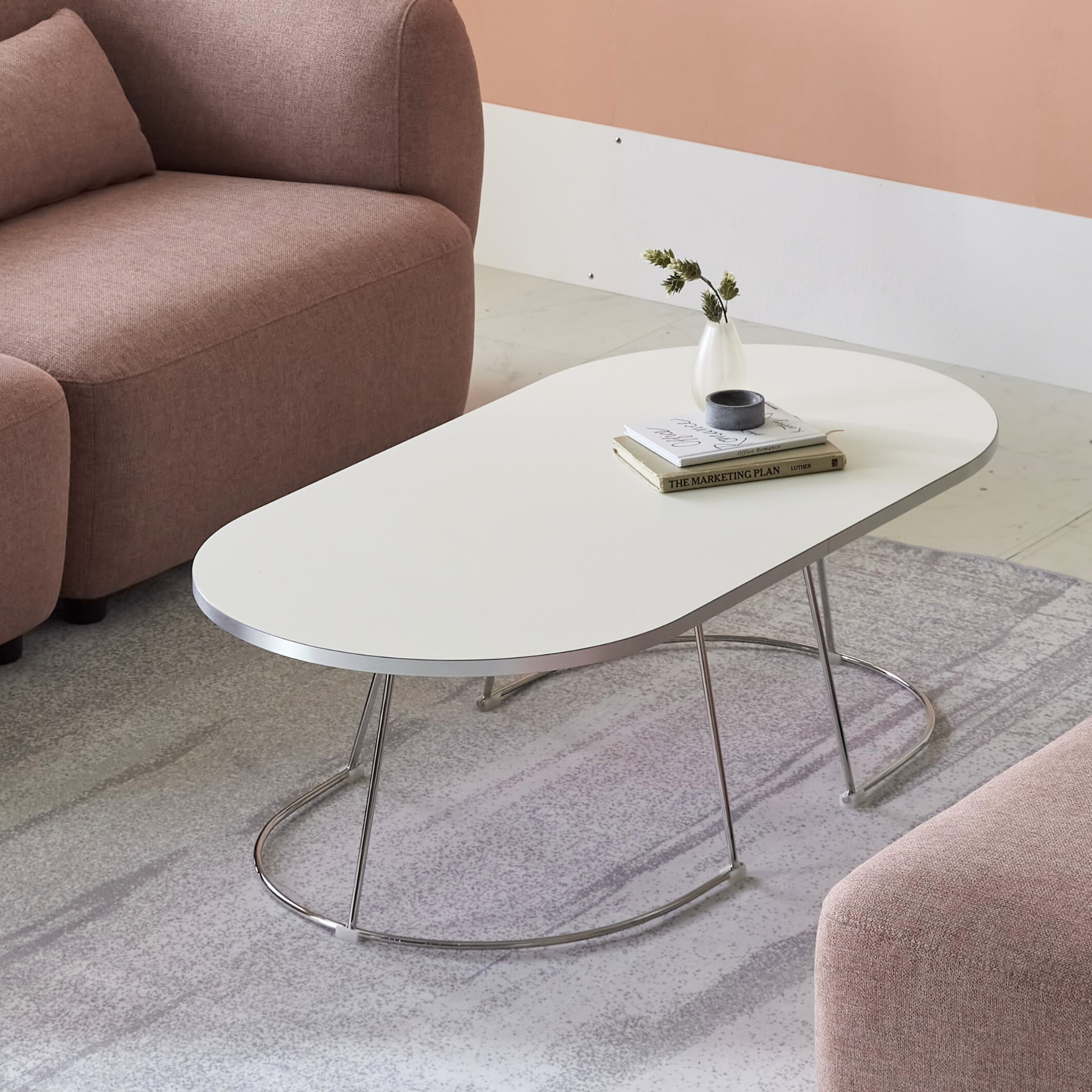 BÀN SOFA HUSH HPL NHẬP KHẨU VIỀN TRẮNG BẠC