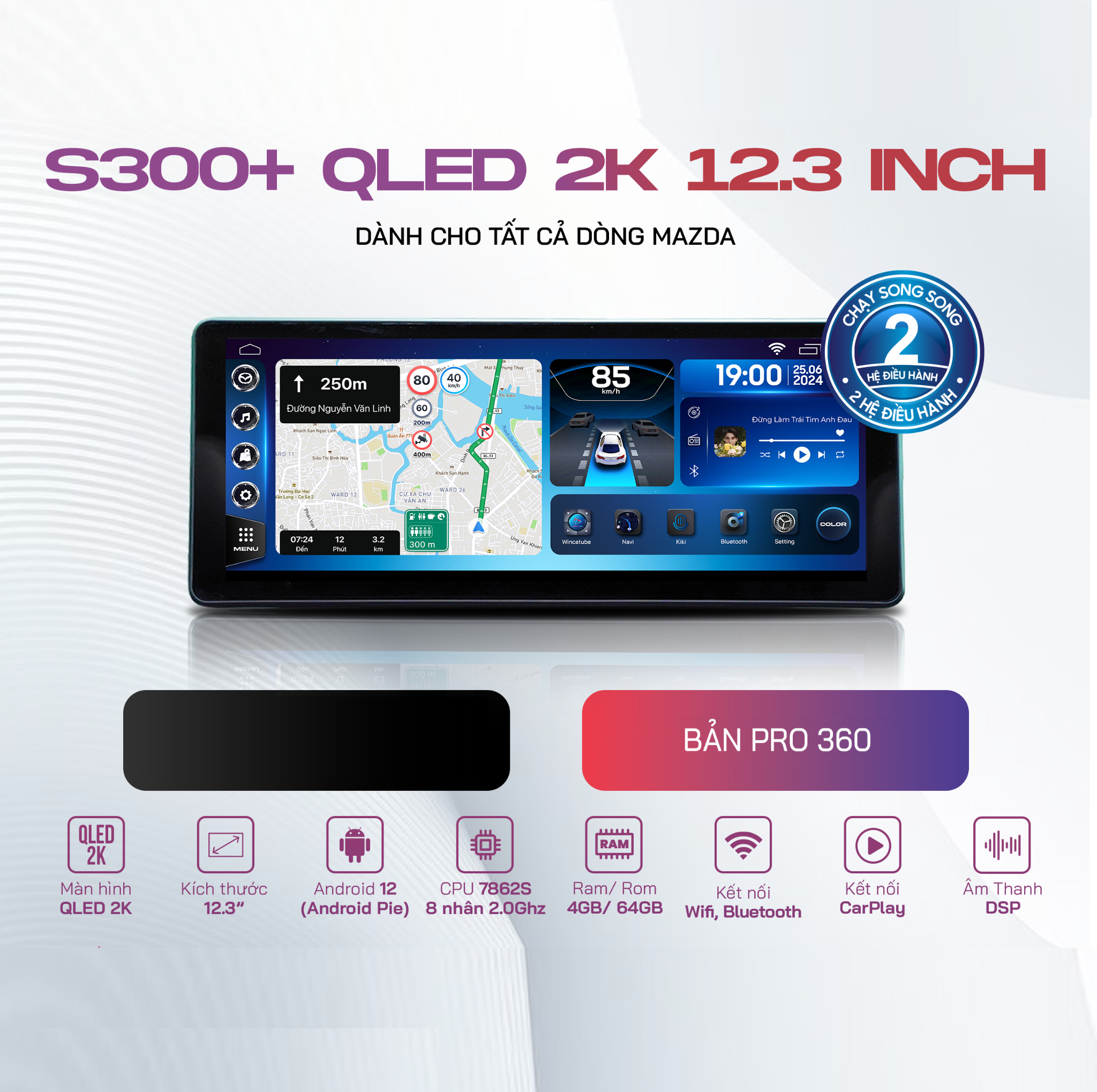  Mazda Winca S400 2k Pro 360 12.3 inch 6GB 128GB Màn Hình Android 