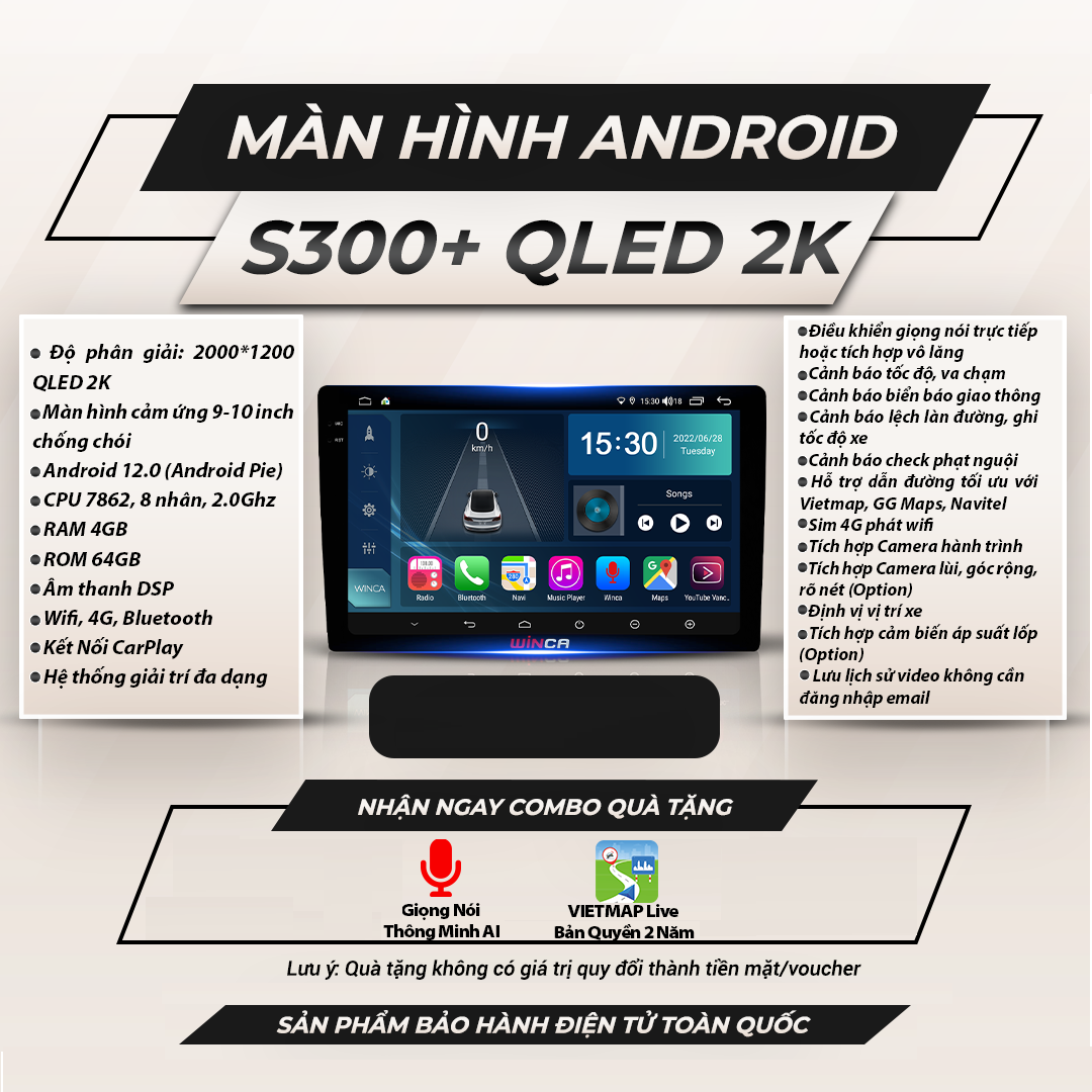  Winca S300 Qled 2K DTS 9 inch 4GB 64GB Màn Hình Android 