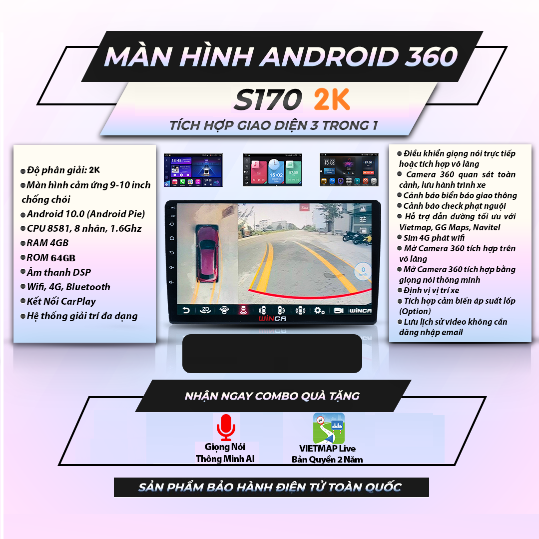  Winca S170 2K camera 360 9 inch 4GB 64GB Màn Hình Android 