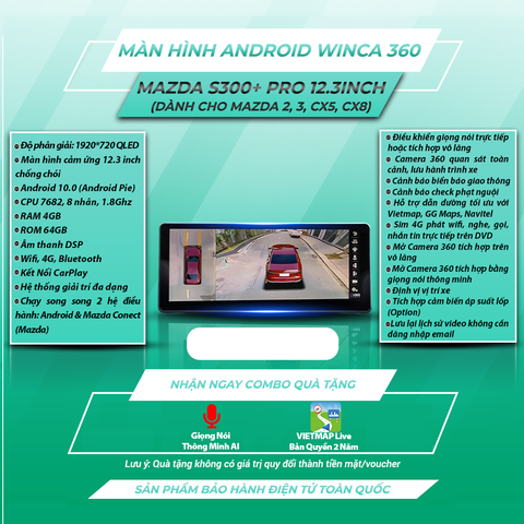  Mazda Winca S300 Pro 360 12.3 inch 4GB 64GB Màn Hình Android 