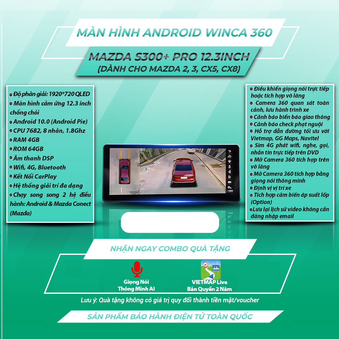  Mazda Winca S300 Pro 360 12.3 inch 4GB 64GB Màn Hình Android 