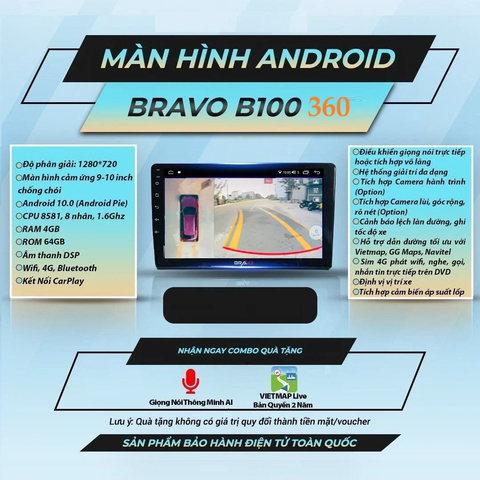  Bravo B100 Camera 360 9 inch 4GB 64GB Màn Hình Android 