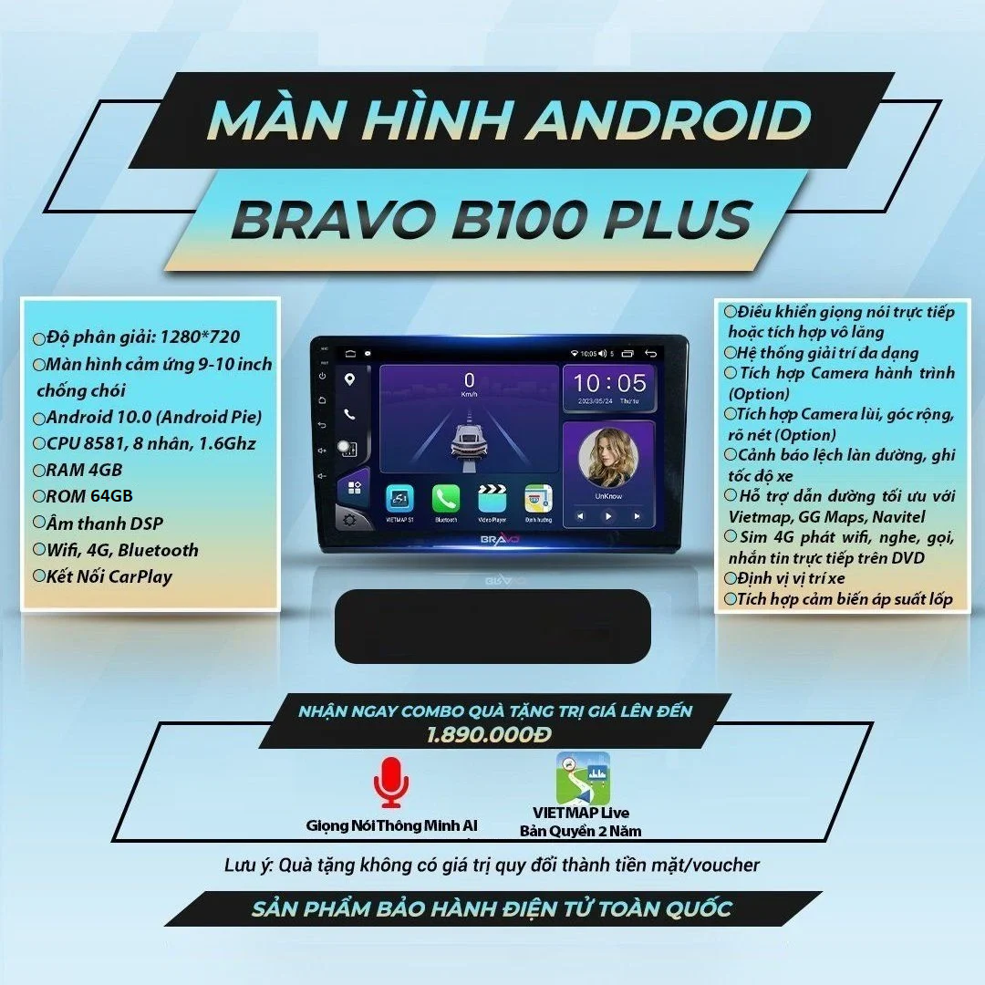  Bravo B100 9 inch 4GB 64GB Màn Hình Android 