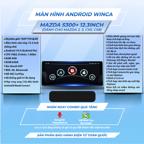  Mazda Winca S300 12.3 inch 4GB 64GB Màn Hình Android 