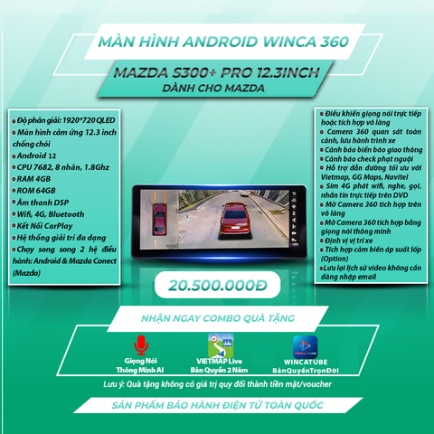  Mazda Winca S300 Pro 360 Qled 2K 12.3 inch 4GB 64GB Màn Hình Android 