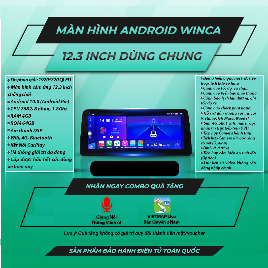  Winca S300 12.3 inch 4GB 64GB Màn Hình Android Dùng Chung 