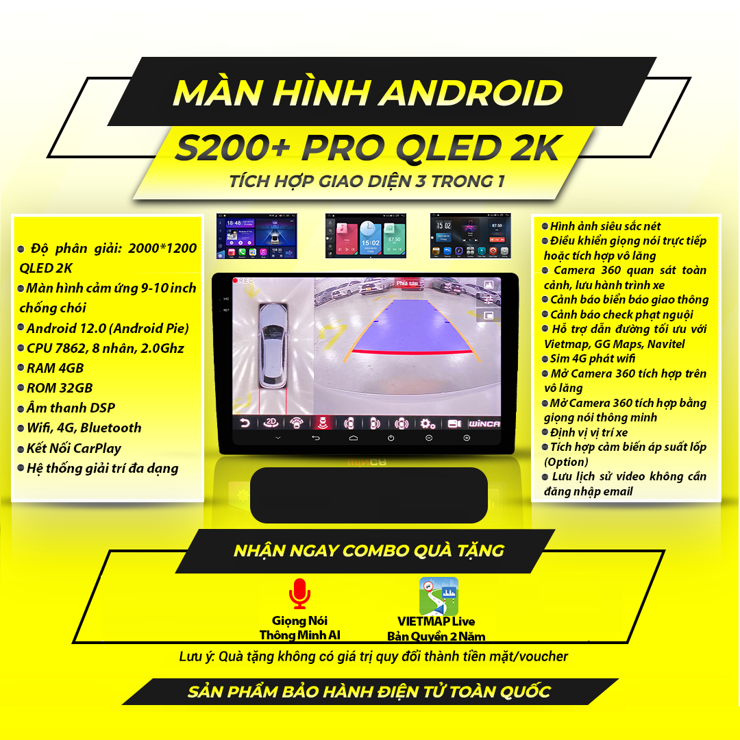  Winca S200 Pro Qled 2K 360 9 inch 4GB 32GB Màn Hình Android 