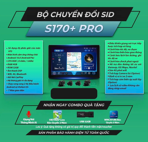  SID S170 Pro Bộ Chuyển Đổi Màn Hình Xe Vinfast VF3 & Limo Green 