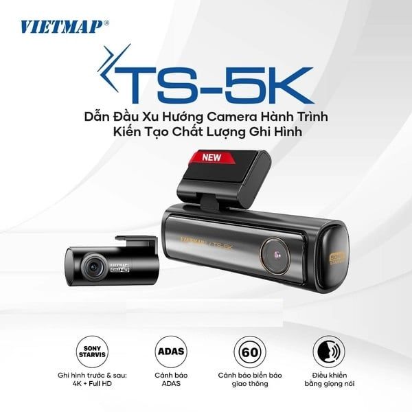  Vietmap TS5K 4K Ghi Hình Trước Sau Và Cảnh Báo Giao Thông 