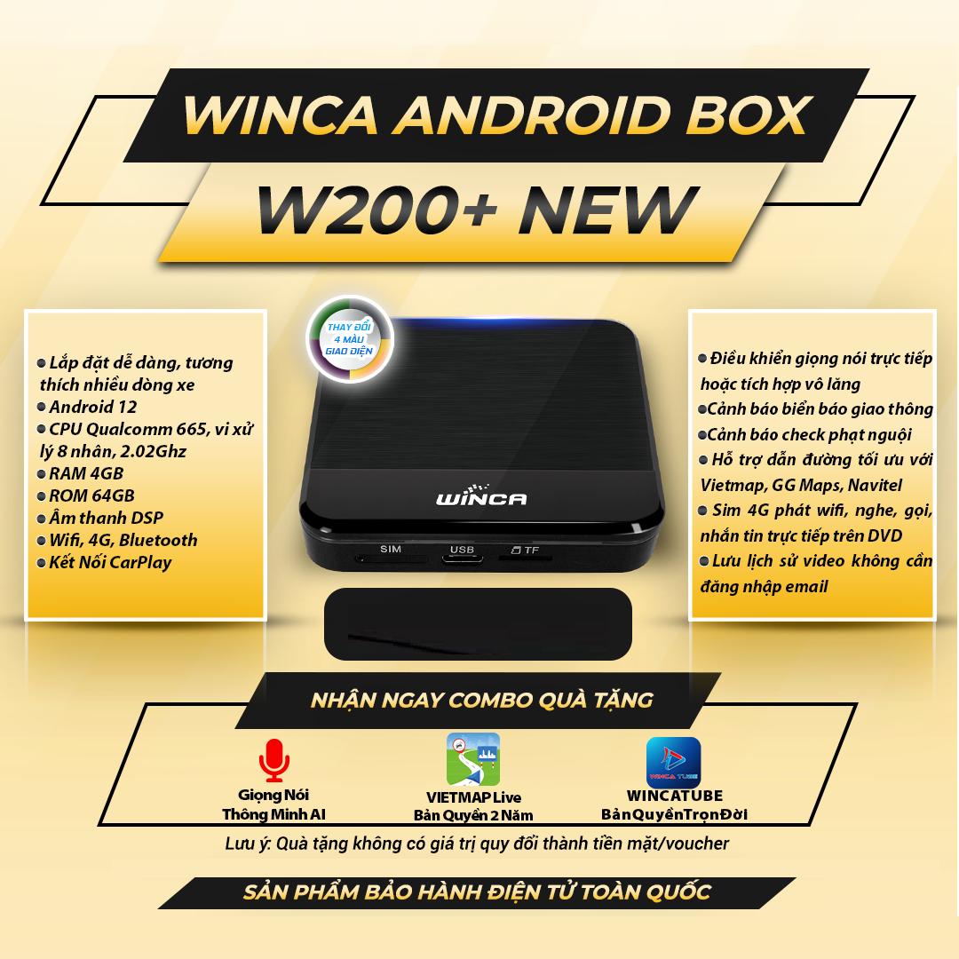  Winca W200 New 4GB 64GB Android Box Ô Tô 