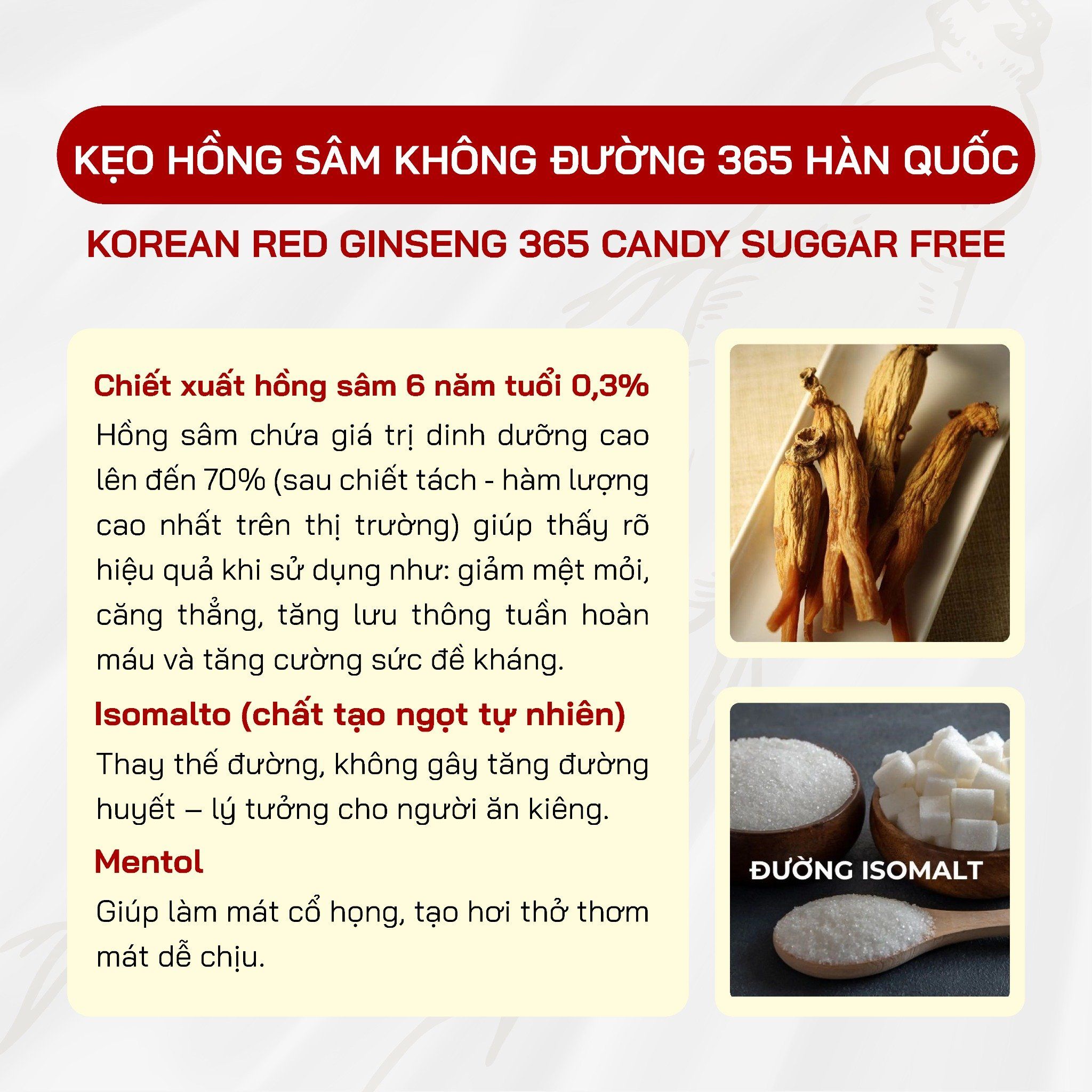  Kẹo Hồng Sâm Không Đường 365 Hàn Quốc 