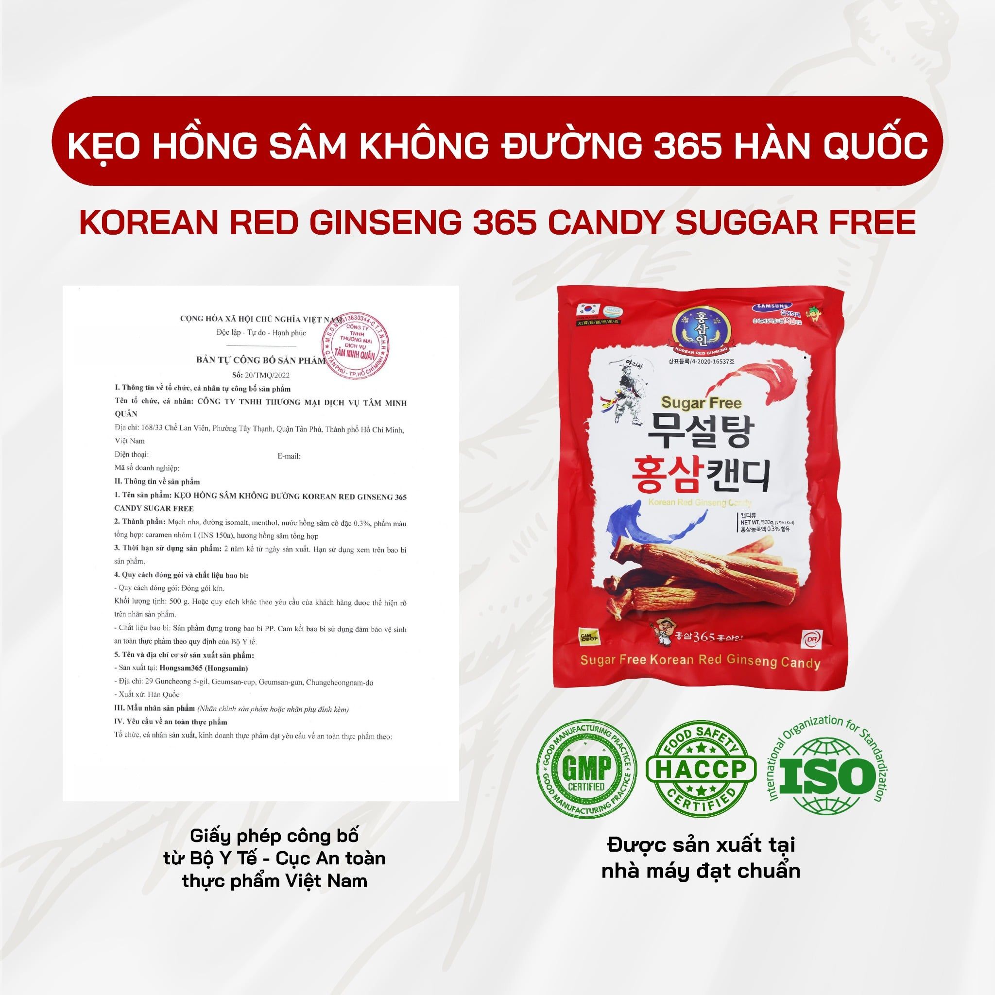  Kẹo Hồng Sâm Không Đường 365 Hàn Quốc 