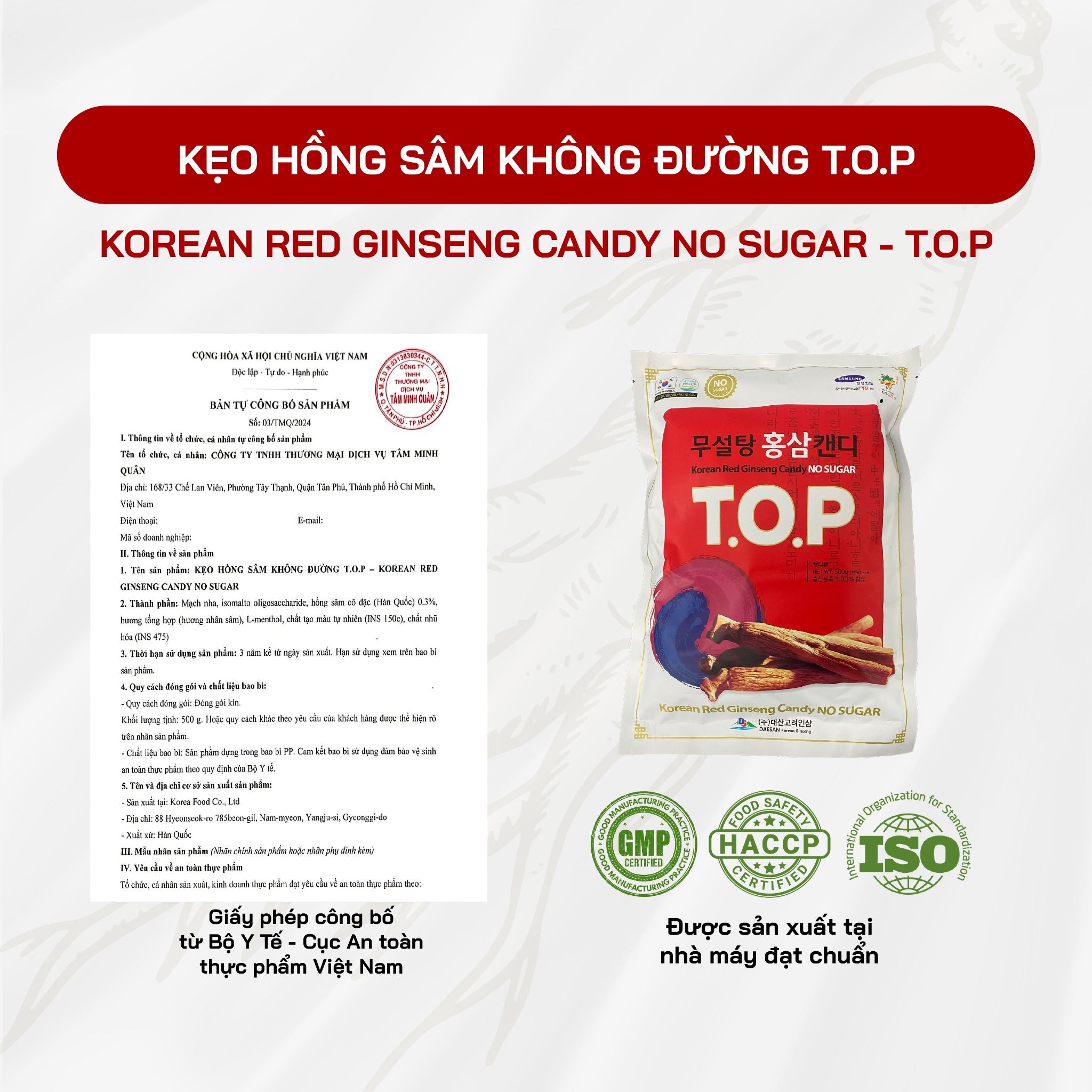  Kẹo Hồng Sâm Không Đường T.O.P 
