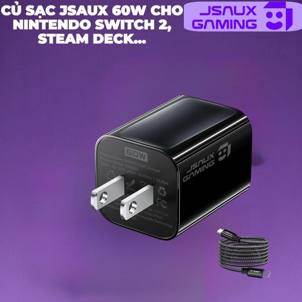  Củ Sạc Jsaux 60W cho Nintendo Switch 2, Steam Deck, Asus Rog Ally 