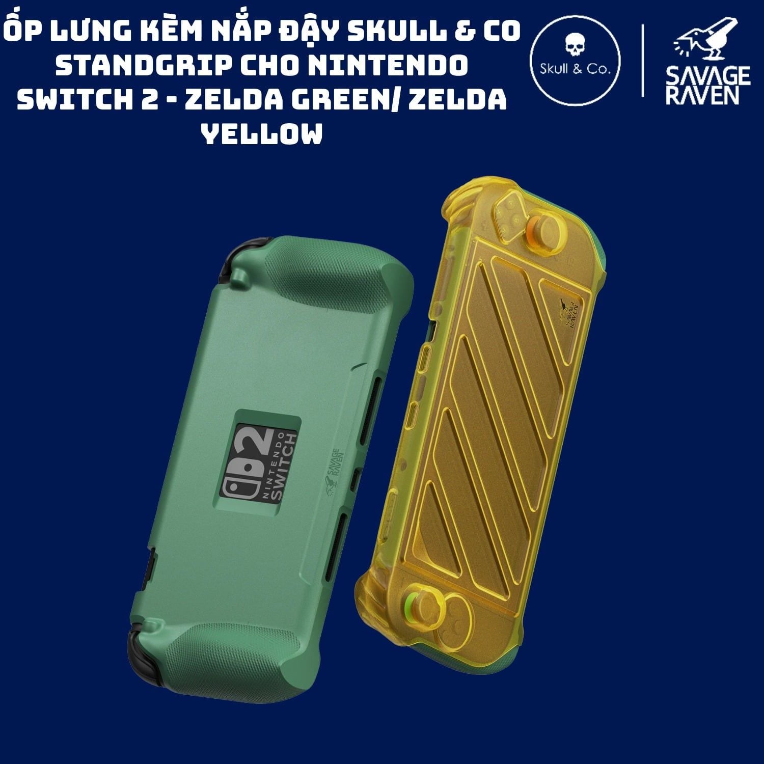  Ốp Lưng Skull & Co StandGrip và Nắp Mặt Trước Front Cover Savage Raven Nintendo Switch 2 Zelda Green/ Zelda Yellow 