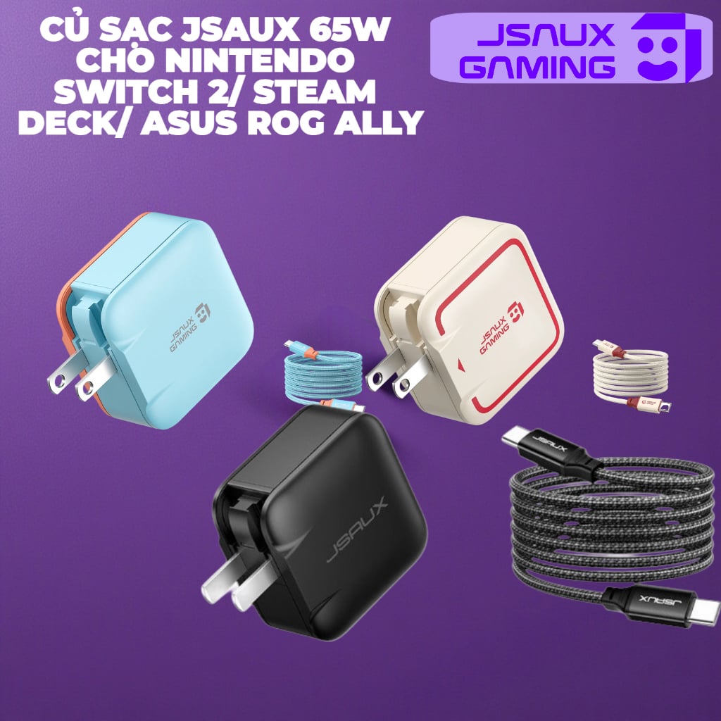  Củ Sạc Jsaux 65W cho Nintendo Switch 2/ Steam Deck/ Asus Rog Ally 