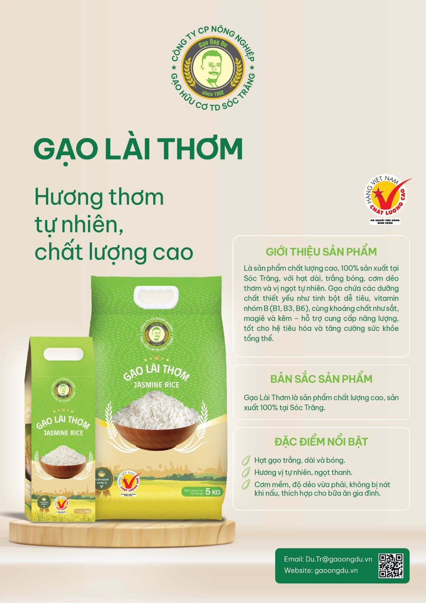  GẠO LÀI THƠM - CHÂU THÀNH/CHAU THANH JASMINE RICE 1KG - 100% SẢN XUẤT TẠI SÓC TRĂNG 
