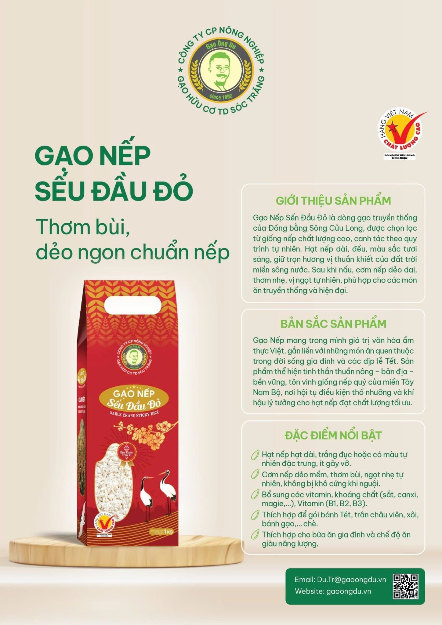  GẠO NẾP - SẾU ĐẦU ĐỎ/RED-HEADED CRANE GLUTINOUS RICE - GẠO NẾP TRUYỀN THỐNG ĐẶC SẢN SÓC ĐỒNG BẰNG SÔNG CỬU LONG 1KG 