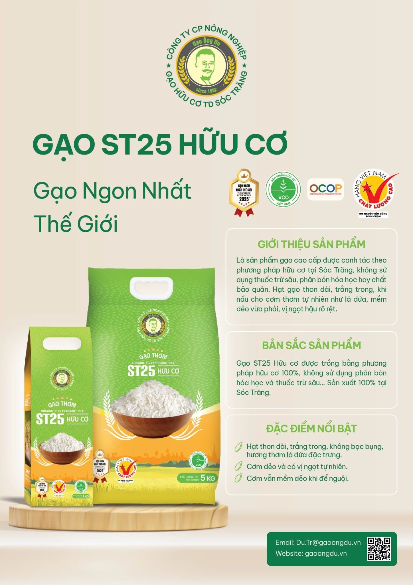  GẠO THƠM ST25 HỮU CƠ / ORGANIC ST25 FRAGRANT RICE 5KG - 100% SẢN XUẤT TẠI SÓC TRĂNG 