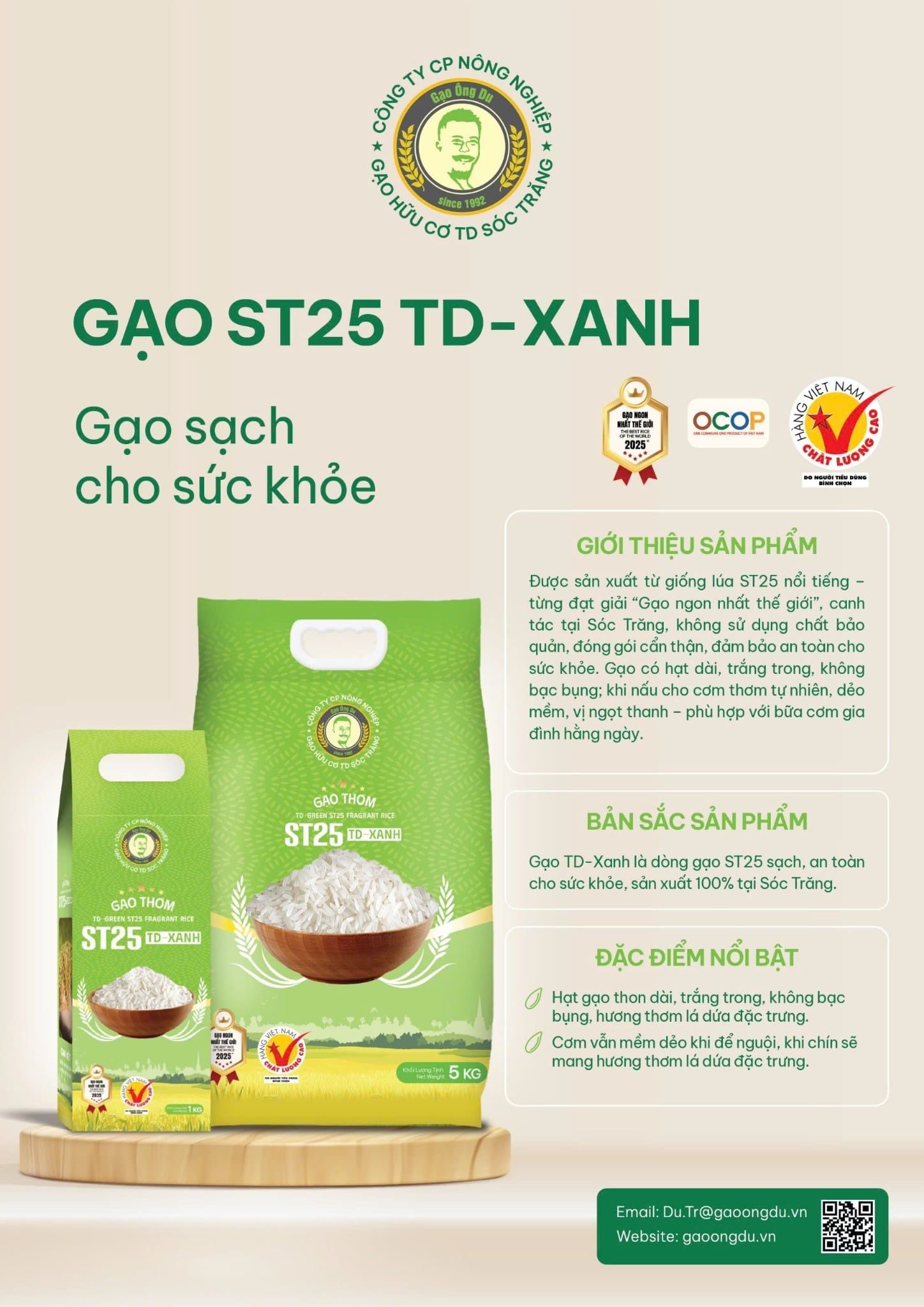  GẠO THƠM ST25 - TD XANH / TD GREEN FRAGRANT RICE 1KG - 100% SẢN XUẤT TẠI SÓC TRĂNG 