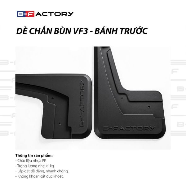 CHẮN BÙN VF3, DÈ CHẮN BÙN XE VINFAST VF3 CHÍNH HÃNG LOẠI DÀY, TỰ LẮP TRƯỚC SAU B-FACTORY