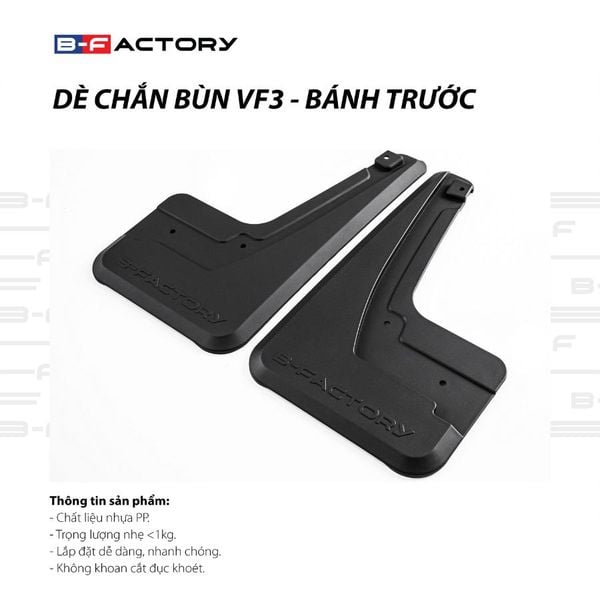 CHẮN BÙN VF3, DÈ CHẮN BÙN XE VINFAST VF3 CHÍNH HÃNG LOẠI DÀY, TỰ LẮP TRƯỚC SAU B-FACTORY