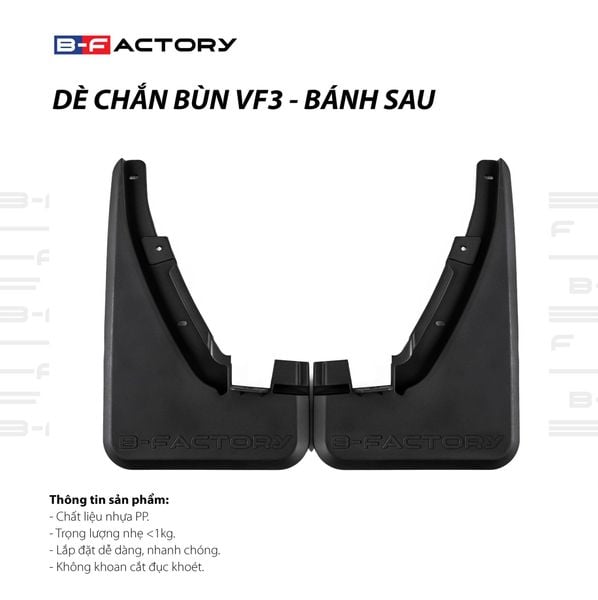 CHẮN BÙN VF3, DÈ CHẮN BÙN XE VINFAST VF3 CHÍNH HÃNG LOẠI DÀY, TỰ LẮP TRƯỚC SAU B-FACTORY