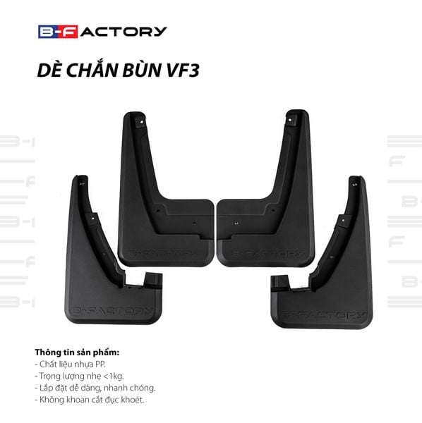 CHẮN BÙN VF3, DÈ CHẮN BÙN XE VINFAST VF3 CHÍNH HÃNG LOẠI DÀY, TỰ LẮP TRƯỚC SAU B-FACTORY