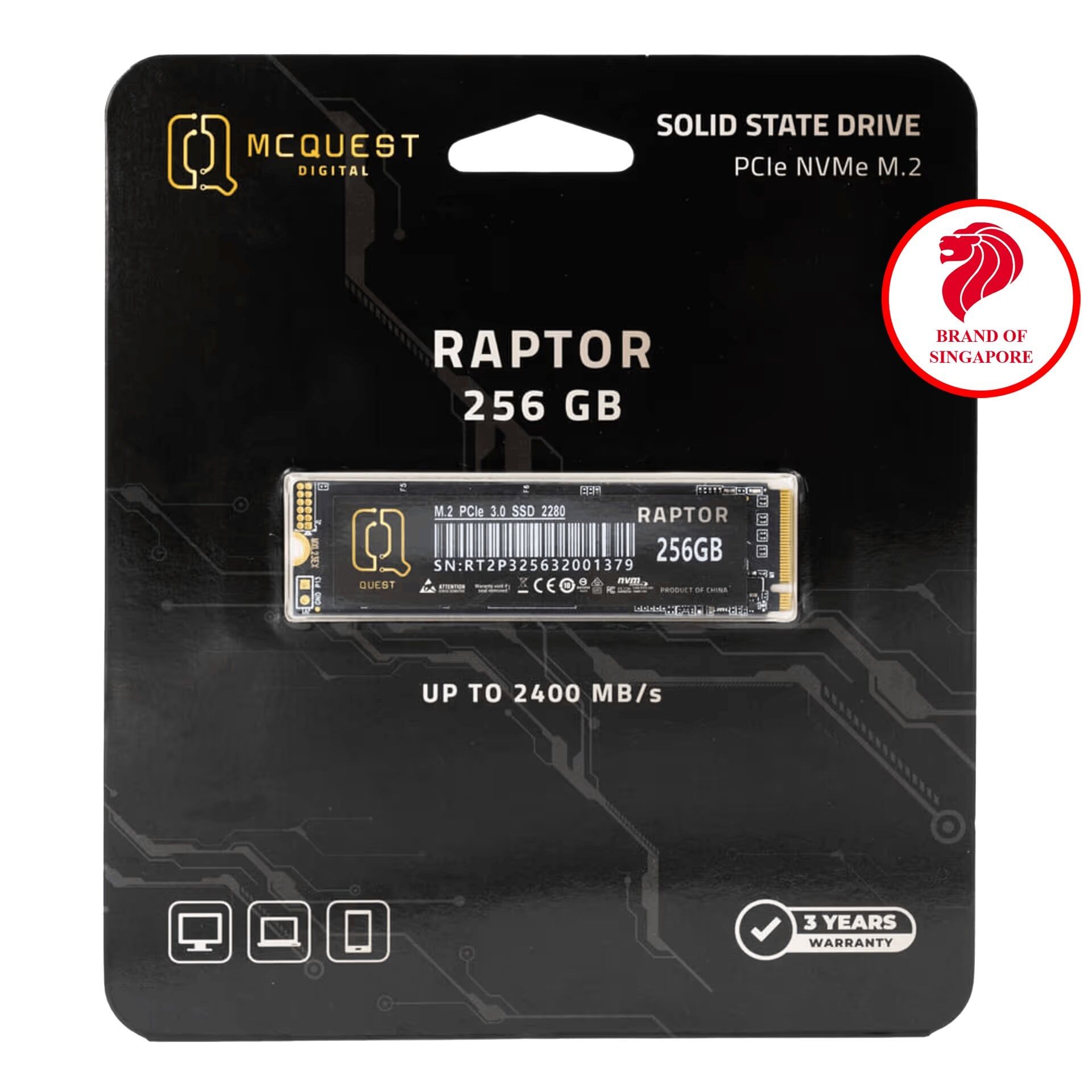  Ổ cứng SSD McQuest Raptor 256GB NVMe PCIe Gen 3x4 M.2 2280 