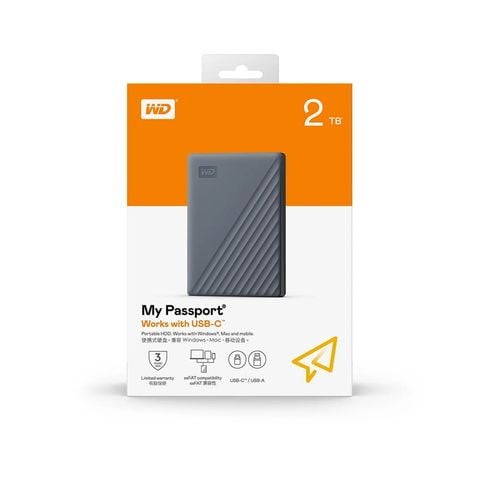 Ổ cứng HDD WD My Passport 2TB 2.5 inch USB 3.2 Silicon Xám