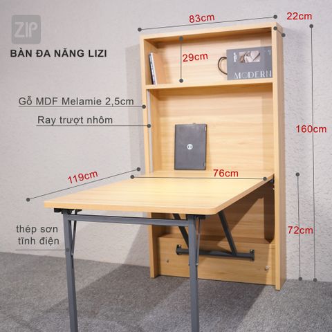 Bàn gấp tường LIZI - MDF = Melamin