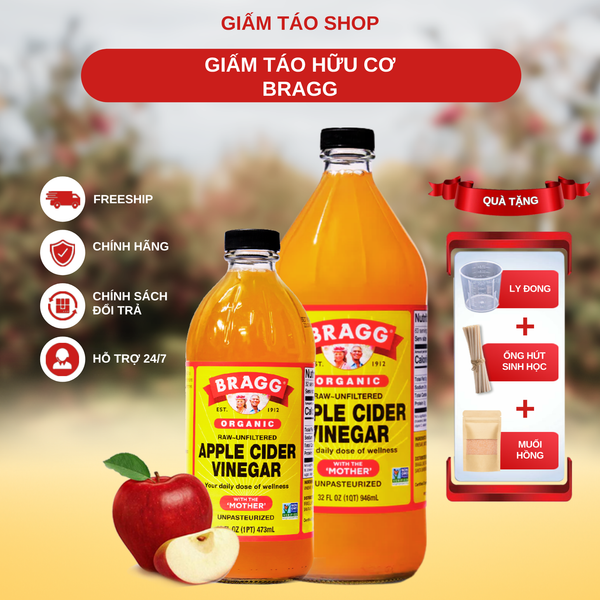  Giấm táo Hữu cơ Bragg (Mỹ) 