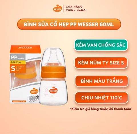  BÌNH SỮA WESSER CỔ HẸP 60ML/140ML/250ML 