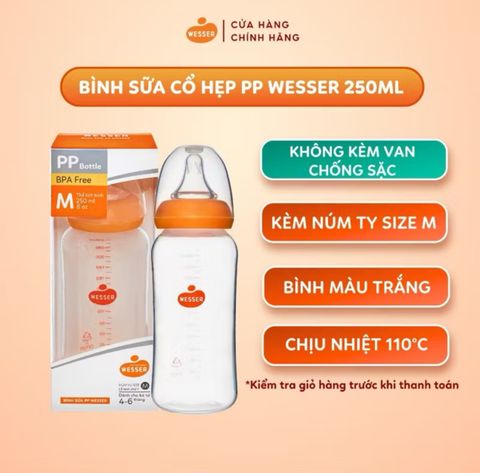  BÌNH SỮA WESSER CỔ HẸP 60ML/140ML/250ML 