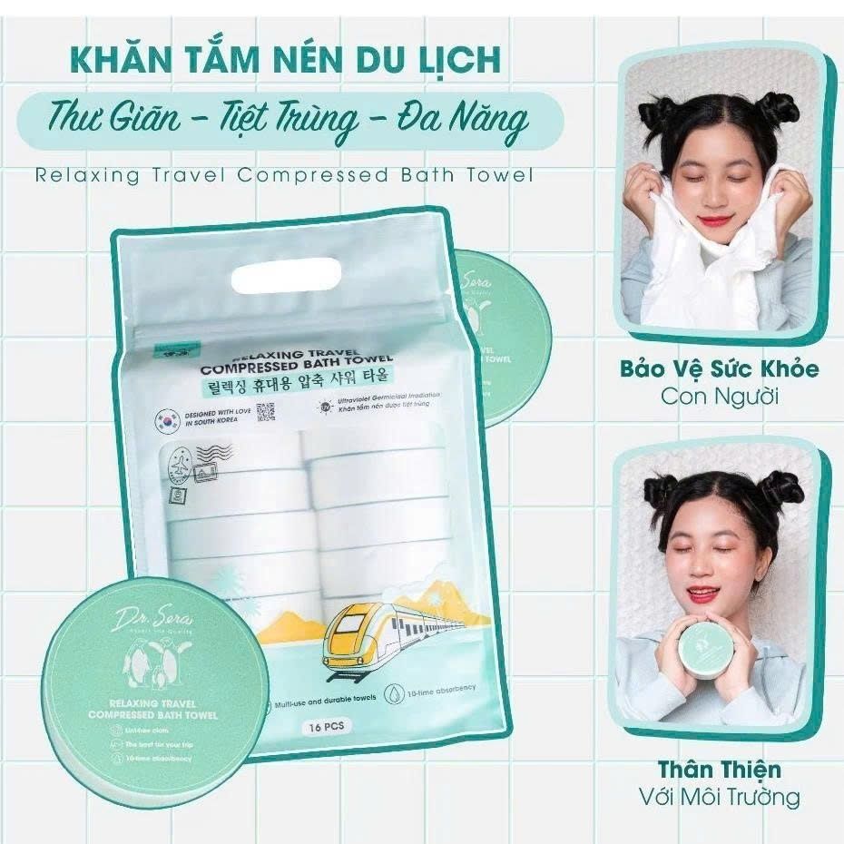  DR.SERA - Khăn Tắm Nén Cotton Tiệt Trùng Mềm Mịn An Toàn Với Mọi Làn Da 