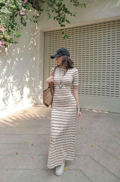  ĐẦM CỔ LỌ SỌC TAY NGẮN - TH 