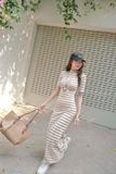  ĐẦM CỔ LỌ SỌC TAY NGẮN - TH 