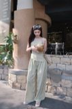  SET ÁO YẾM VẠT XÉO QUẦN SUÔNG SỌC - TH 
