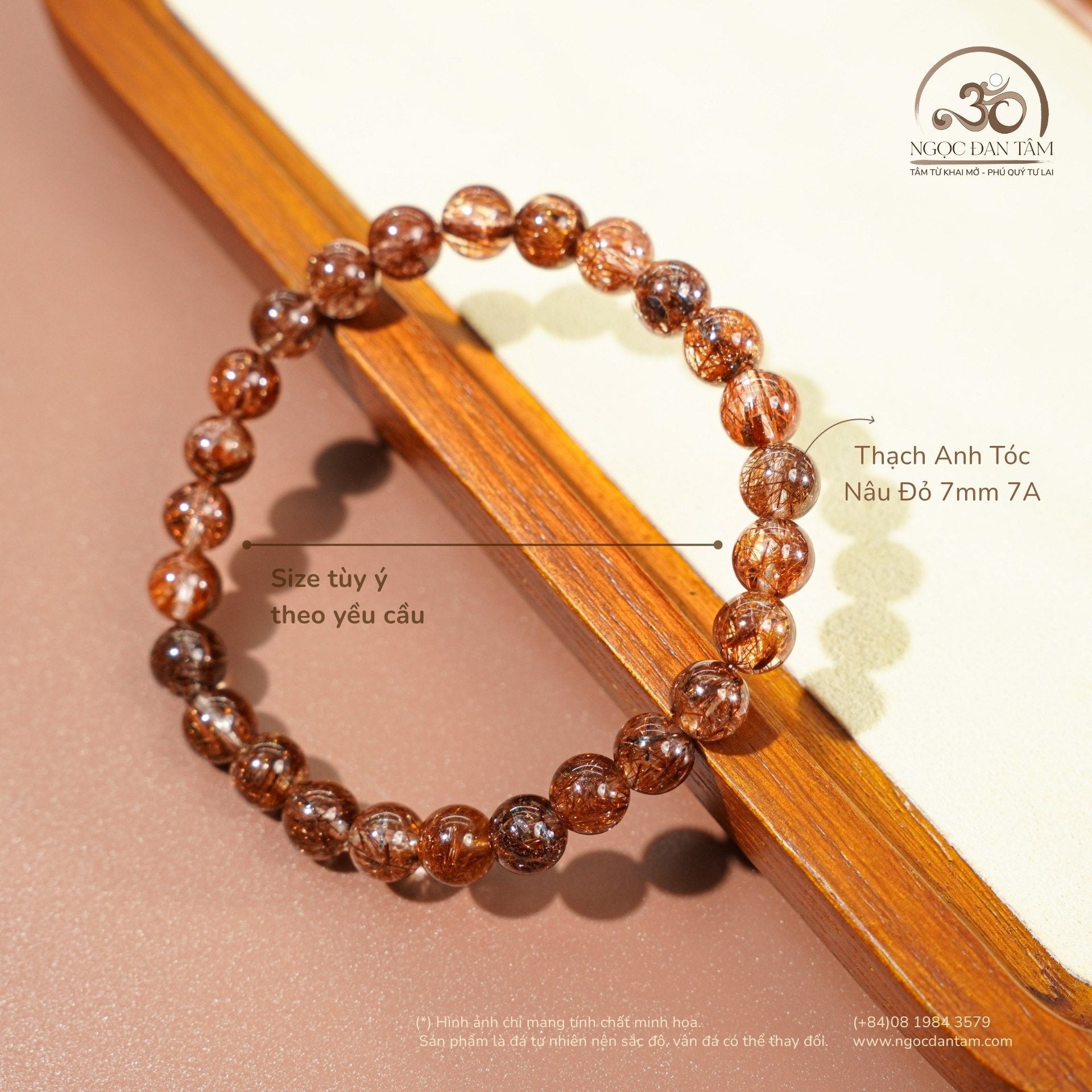  Vòng Tay Đá Thạch Anh Tóc Nâu Đỏ 7mm 7A 