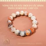  Vòng Tay Đá Mặt Trời Đa Sắc 10mm Phối Charm Bạc Chữ Vạn 