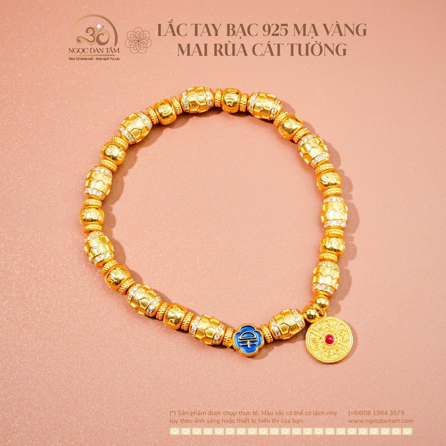  Lắc Tay Bạc Mạ Vàng Mai Rùa Cát Tường 