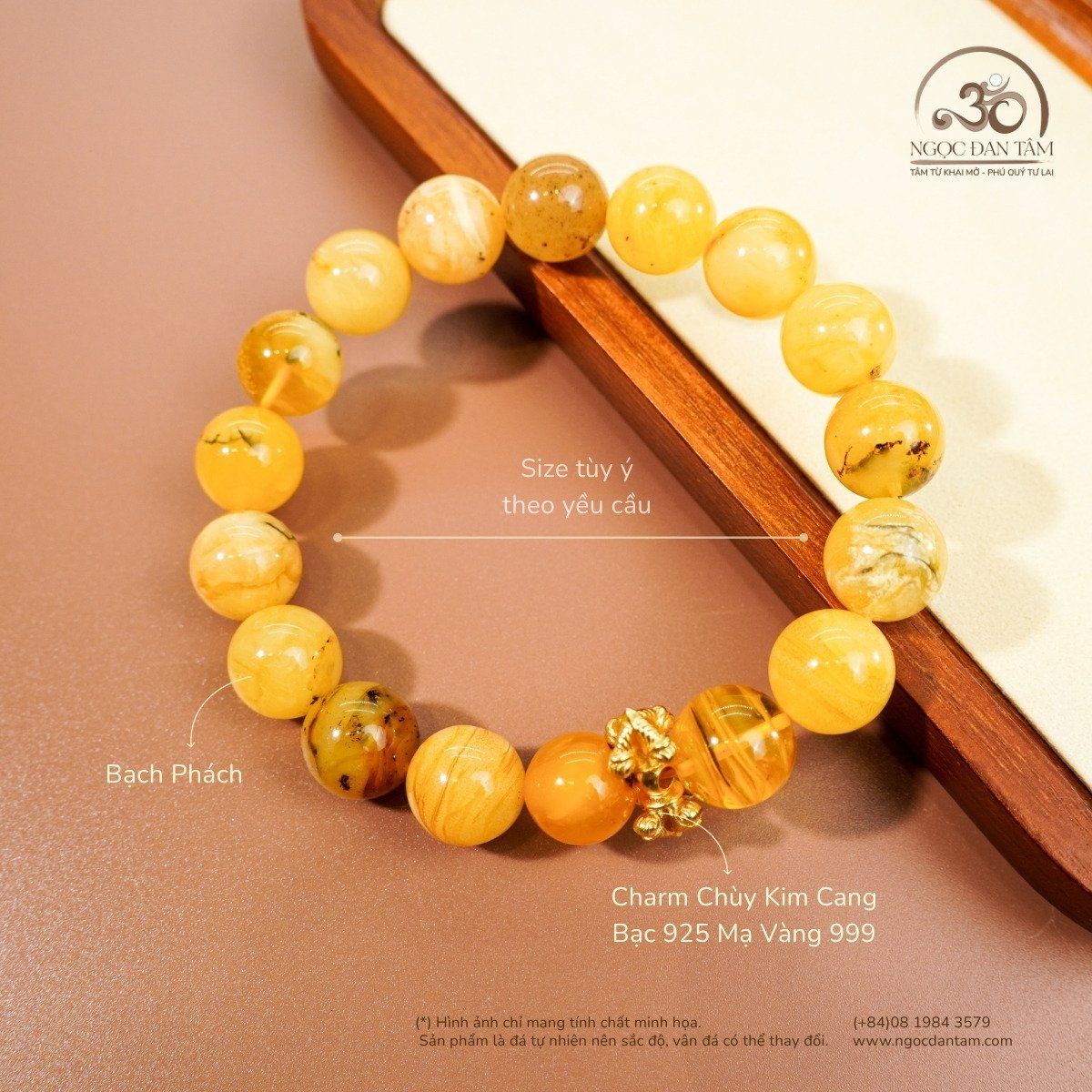  Vòng Tay Bạch Phách Phối Charm Chùy Kim Cang 22gram 