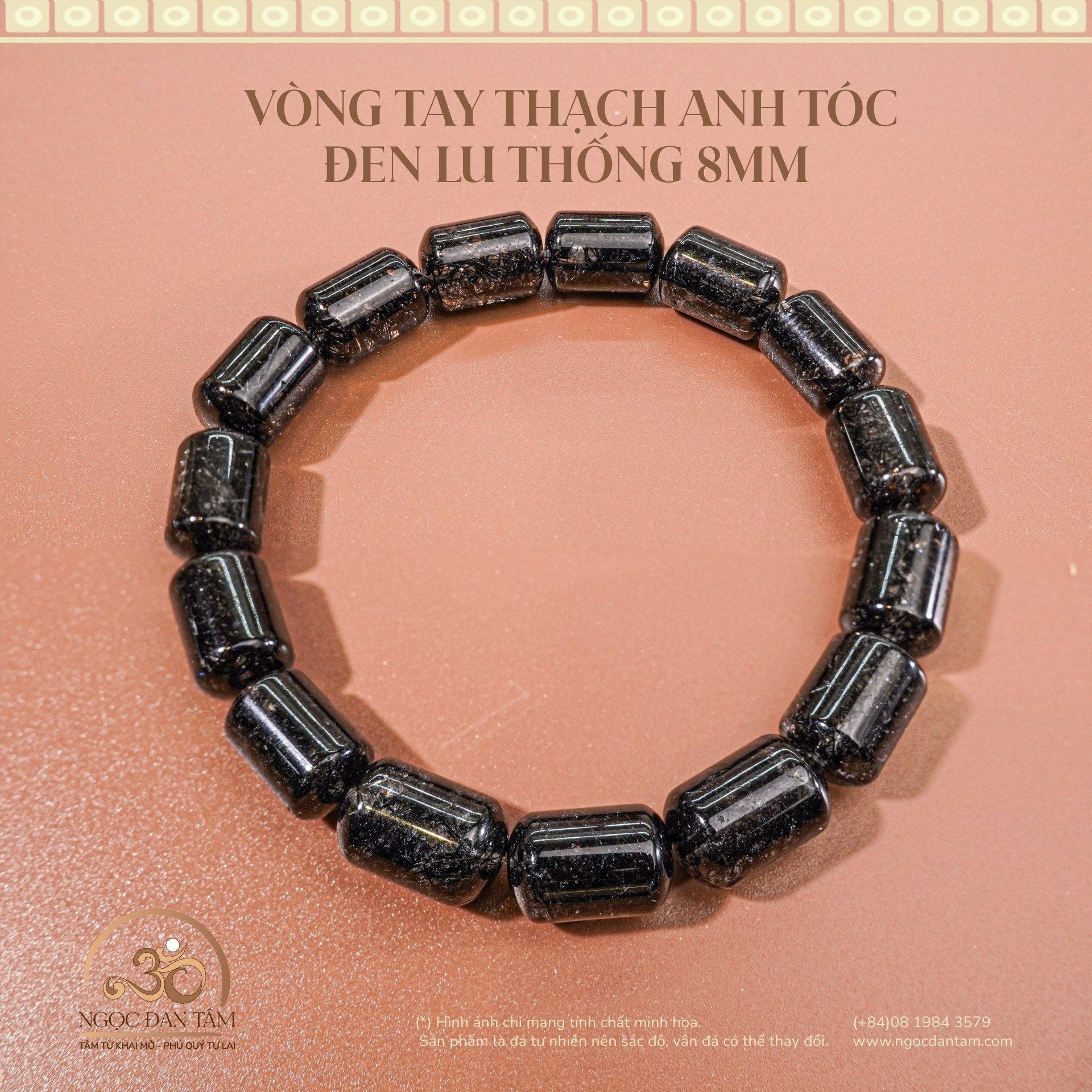  Vòng Tay Thạch Anh Tóc Đen Lu Thống 8mm 