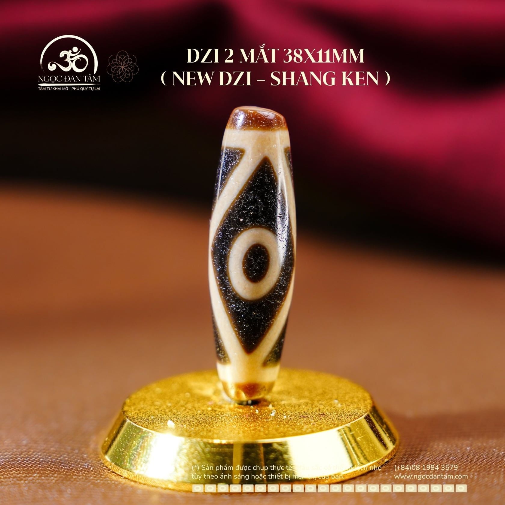  Đá Dzi 2 Mắt Giao Thoa 38x11mm (New Dzi - Shang Ken / Crossed 2 Eyed) 