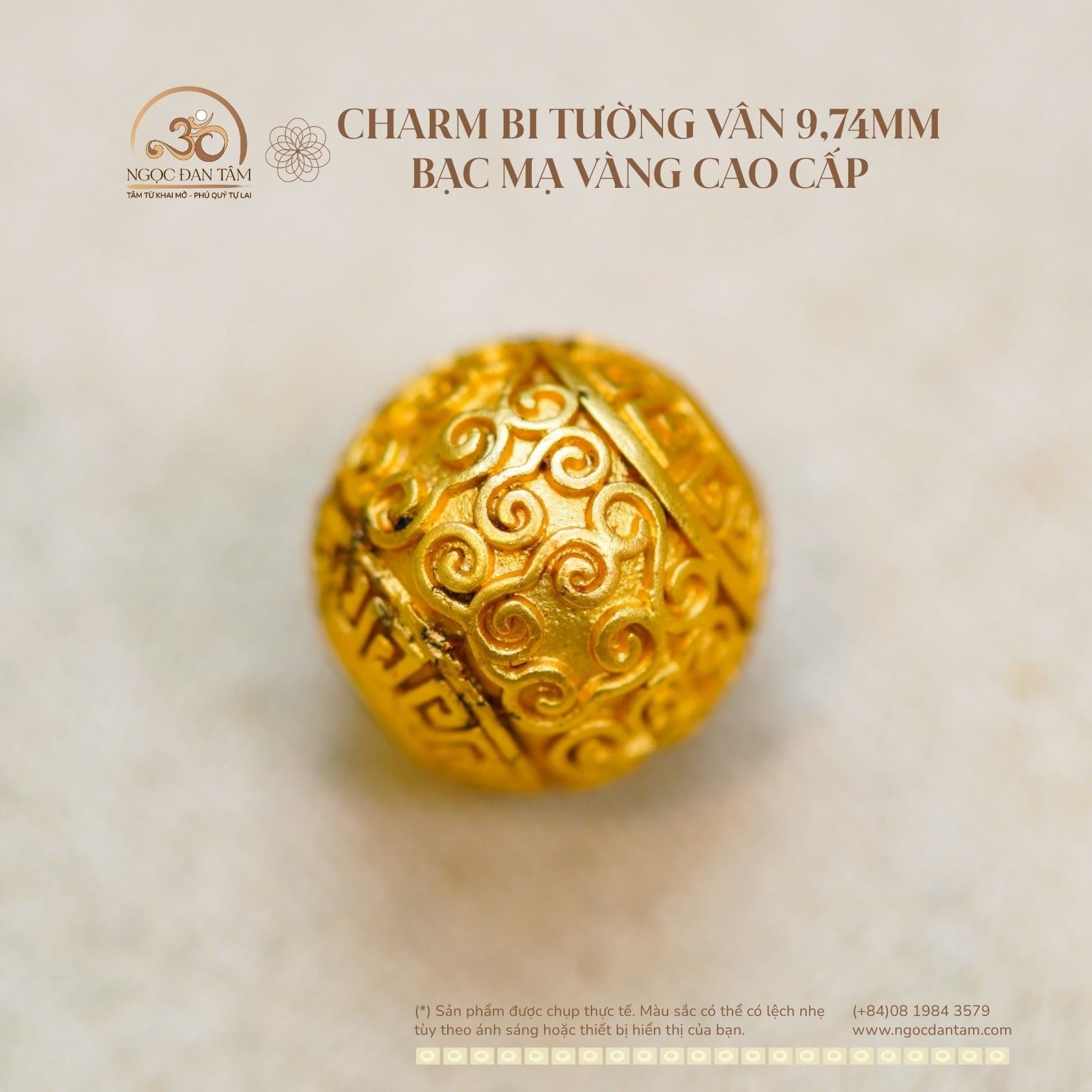  Charm Bi Tường Vân 9.74mm - Bạc Mạ Vàng Cao Cấp 
